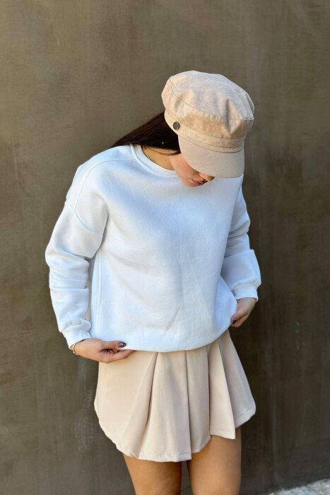 ROUND NECK ONE COLOR WOMEN SWEATSHIRT WHITE-E BARDHE - KLAUDIO FASHION