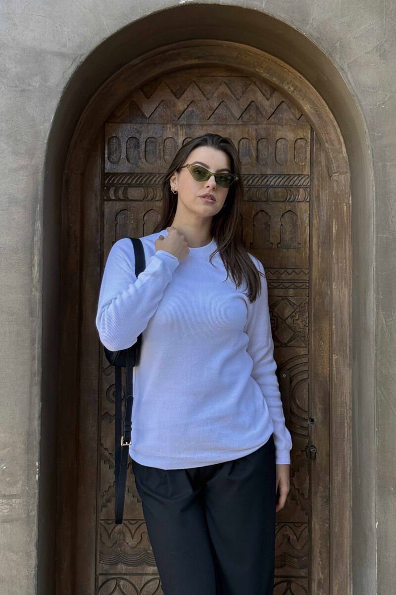 ROUND NECK ONE COLOR WOMEN SWEATSHIRT WHITE-E BARDHE - 3