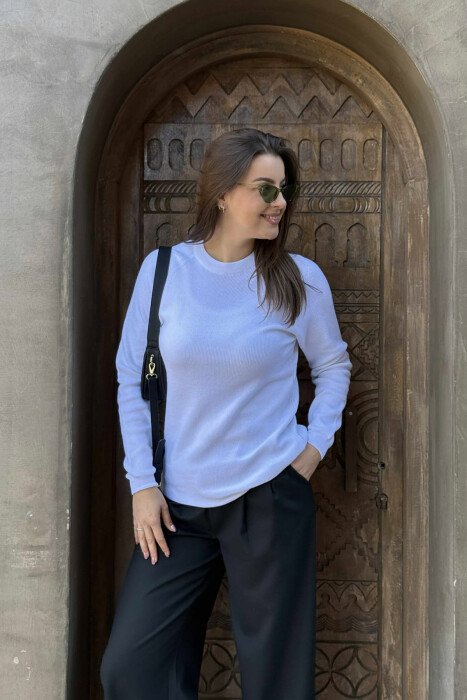 ROUND NECK ONE COLOR WOMEN SWEATSHIRT WHITE-E BARDHE - 2