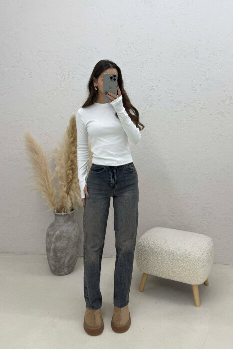 ROUND NECK ONE COLOR WOMEN SWEATSHIRT WHITE-E BARDHE - KLAUDIO FASHION