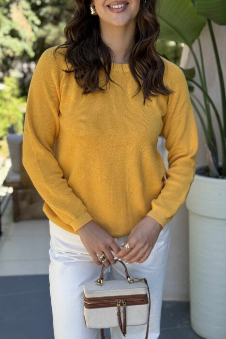 ROUND NECK ONE COLOR WOMEN SWEATSHIRT YELLOW/E VERDHE - 3