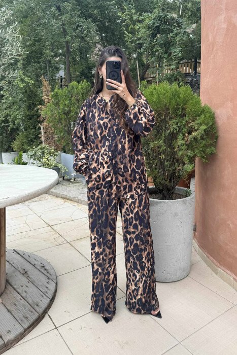SET ME DIZAJN LEOPARDI PËR FEMRA KËMISHË+PANTALLONA - KLAUDIO FASHION