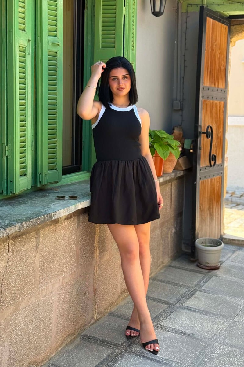 ROUND NECK SHORT WOMAN DRESS BLACK/ E ZEZE - 1