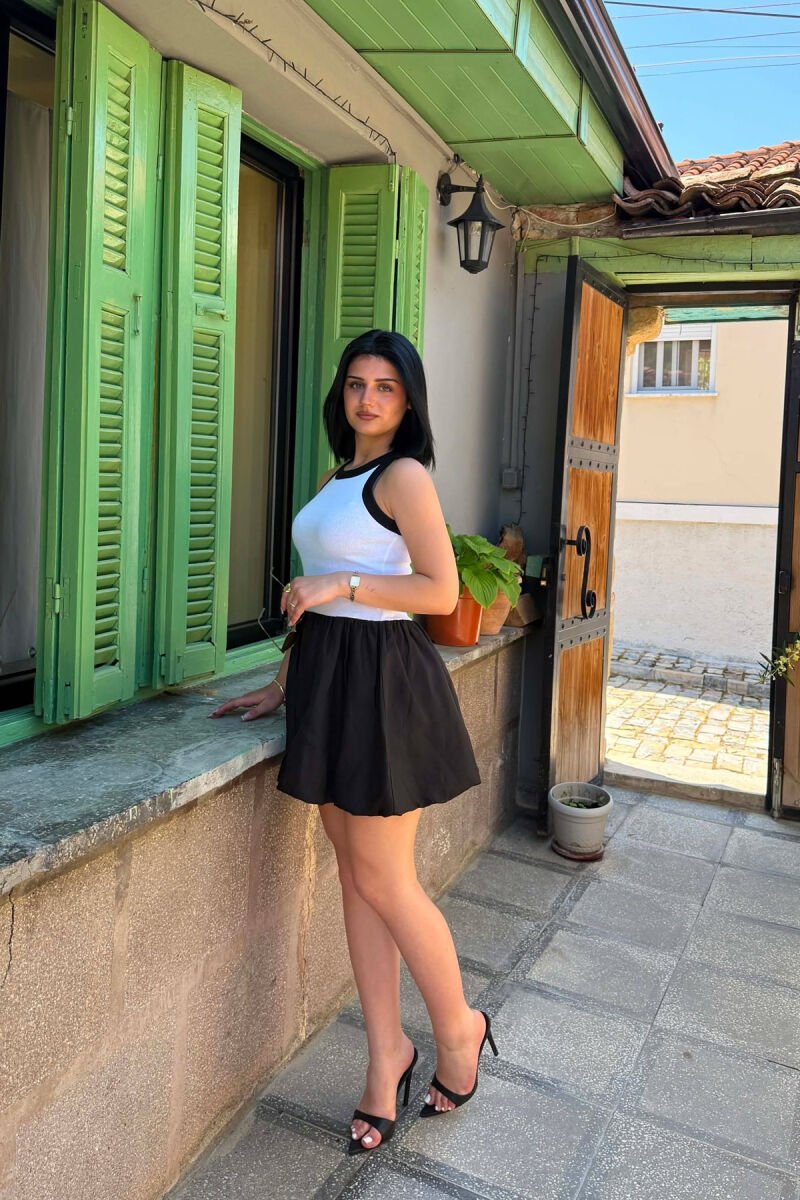 ROUND NECK SHORT WOMAN DRESS WHITE-BLACK/BAZE - 3