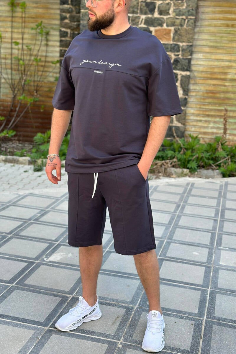 ROUND NECK SIMPLE COTTON MEN SET DARK GREY/GEE - 1