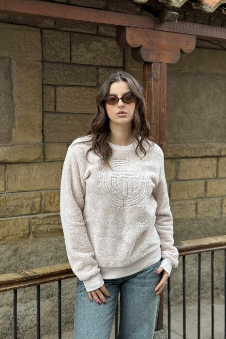 ROUND NECK SIMPLE FLUFFY WOMEN SWEATSHIRT POWDER/PUDER - 2