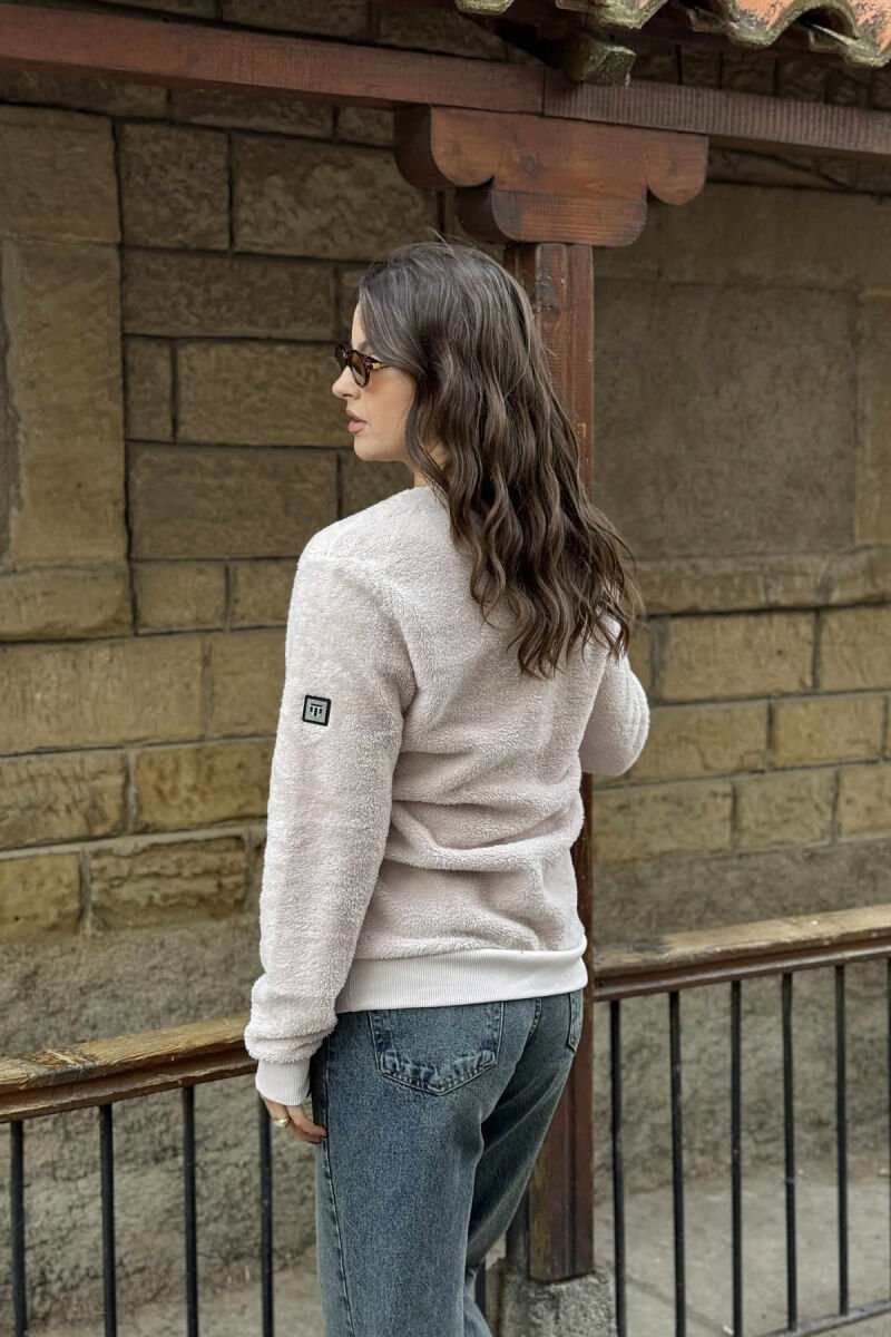 ROUND NECK SIMPLE FLUFFY WOMEN SWEATSHIRT POWDER/PUDER - 4