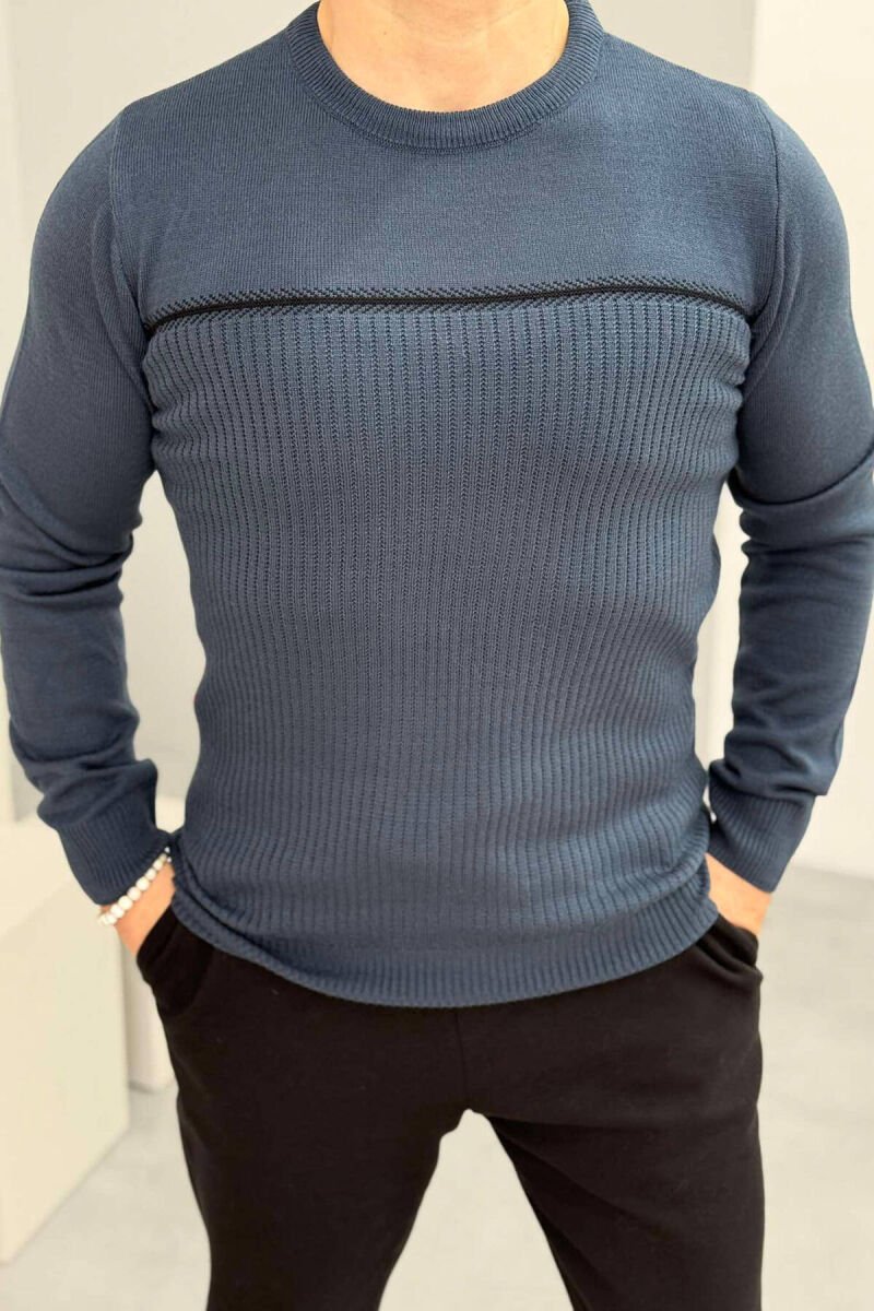ROUND NECK SIMPLE MEN SWEATER BLUE/BLU - 1