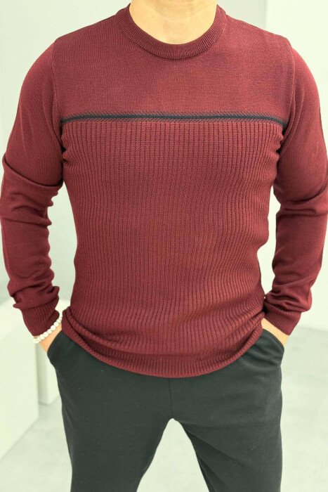 ROUND NECK SIMPLE MEN SWEATER BURGUNDY/VISHNJE - 1