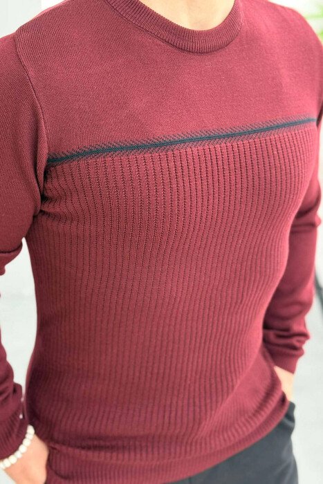 ROUND NECK SIMPLE MEN SWEATER BURGUNDY/VISHNJE - 2