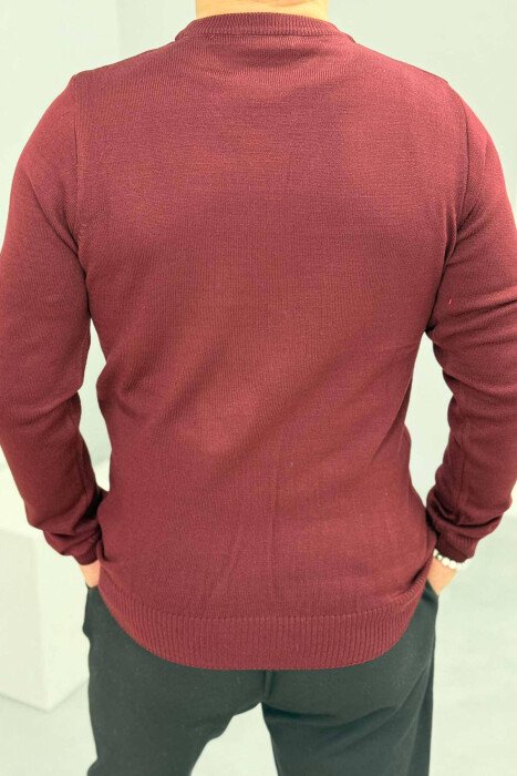 ROUND NECK SIMPLE MEN SWEATER BURGUNDY/VISHNJE - 3