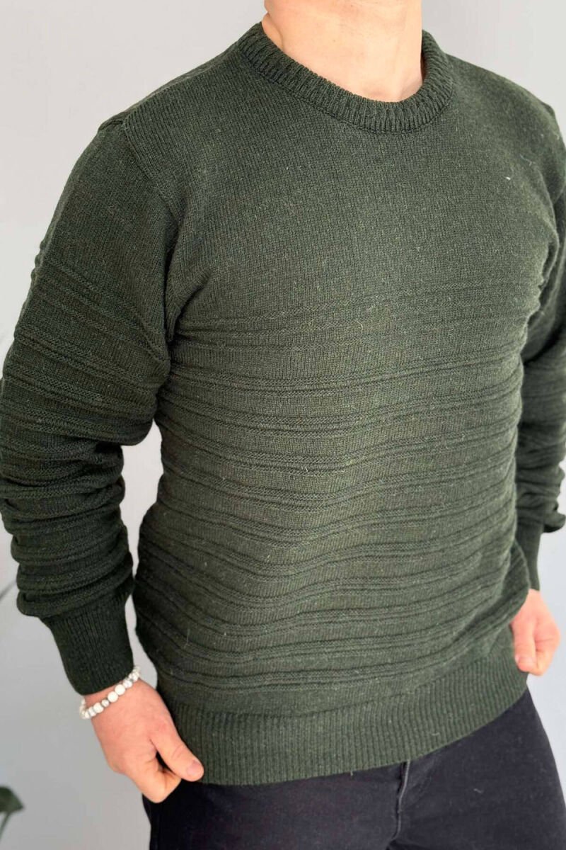 ROUND NECK SIMPLE MEN SWEATER DARK GREEN/JEE - 1