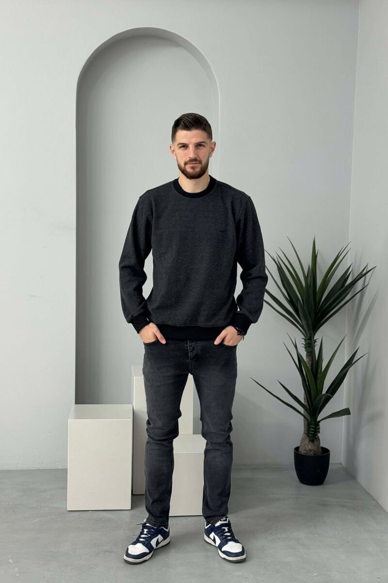 ROUND NECK SIMPLE MEN SWEATER DARK GREY/GEE - 2