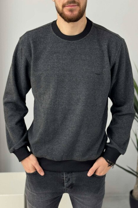 ROUND NECK SIMPLE MEN SWEATER DARK GREY/GEE - KLAUDIO FASHION