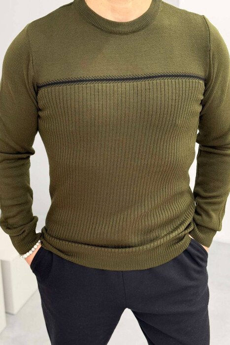 ROUND NECK SIMPLE MEN SWEATER GREEN/JESHILE - 1