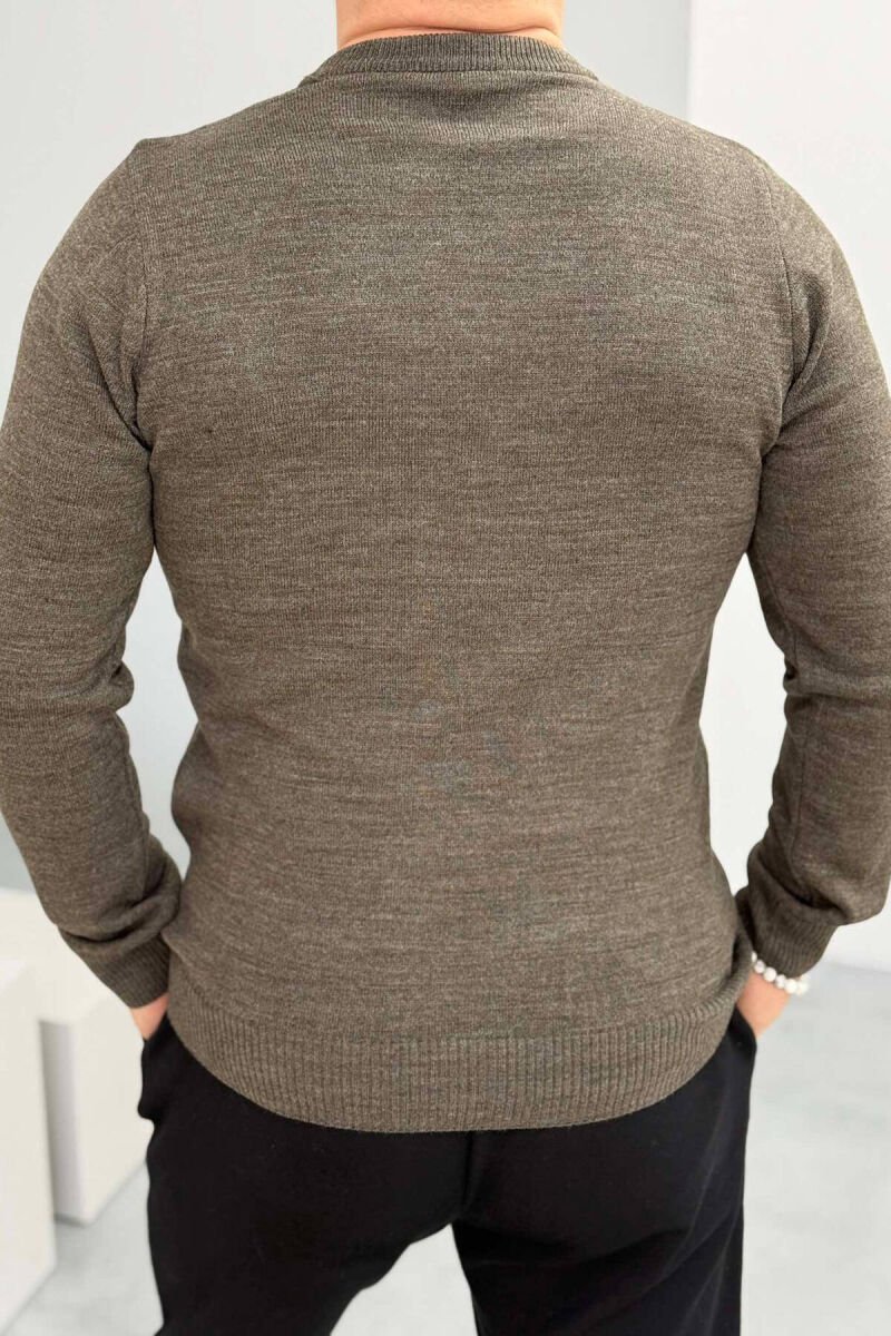 ROUND NECK SIMPLE MEN SWEATER LIGHT BROWN/KAZB - 2