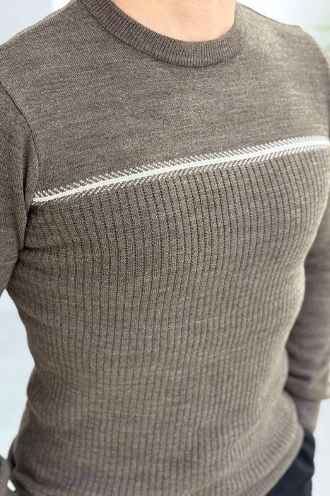 ROUND NECK SIMPLE MEN SWEATER LIGHT BROWN/KAZB - 3