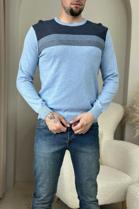 ROUND NECK SIMPLE MEN SWEATER LIGHTBLUE/BZ - 2