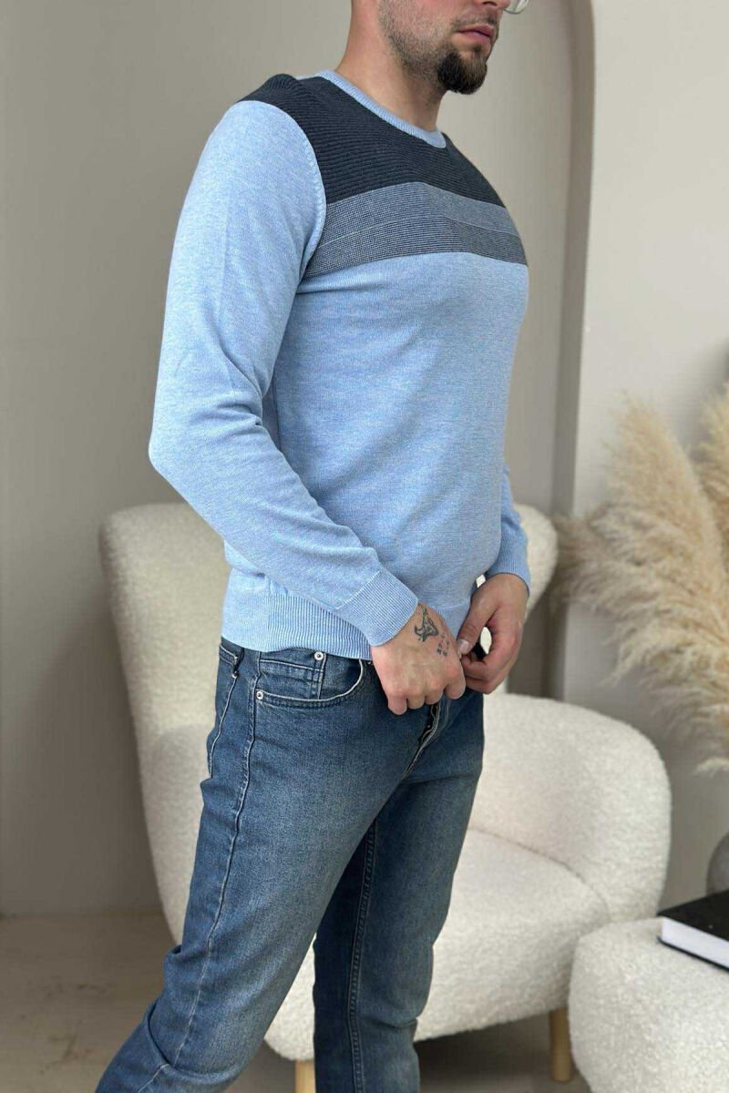 ROUND NECK SIMPLE MEN SWEATER LIGHTBLUE/BZ - 3