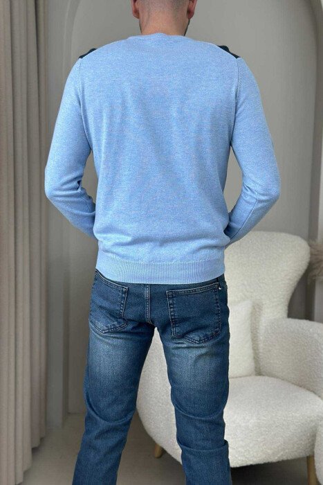 ROUND NECK SIMPLE MEN SWEATER LIGHTBLUE/BZ - 4