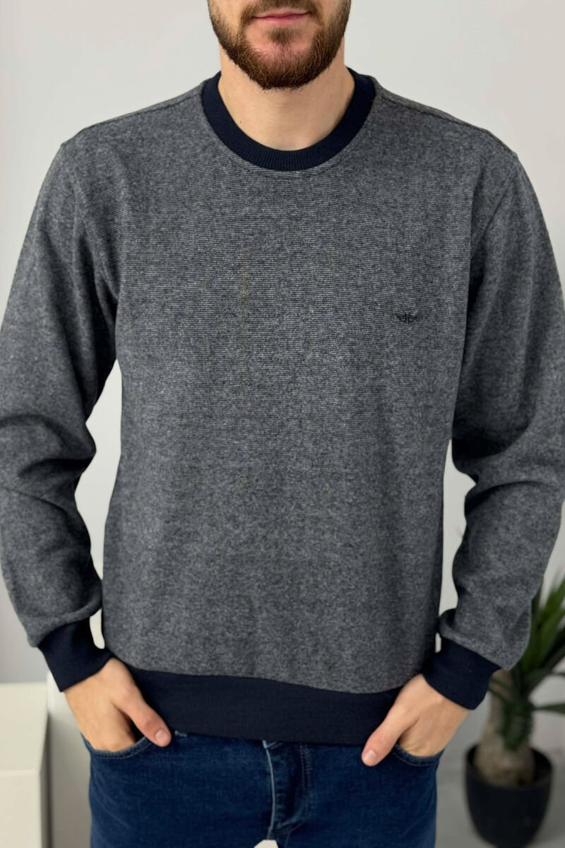 ROUND NECK SIMPLE MEN SWEATER LIGHTBLUE/BZ - 1