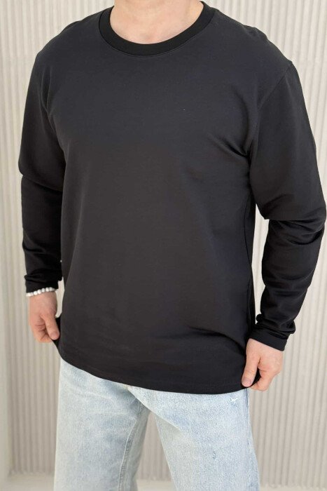 ROUND NECK SIMPLE MEN SWEATSHIRT BLACK/ E ZEZE - 1