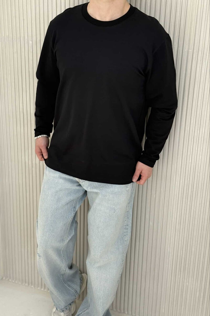 ROUND NECK SIMPLE MEN SWEATSHIRT BLACK/ E ZEZE - 4