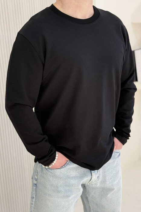 ROUND NECK SIMPLE MEN SWEATSHIRT BLACK/ E ZEZE - 5
