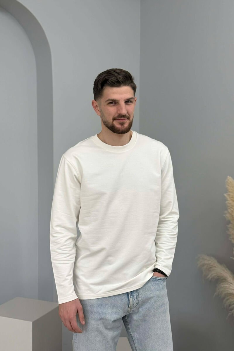 ROUND NECK SIMPLE MEN SWEATSHIRT CREAM/KREM - 1