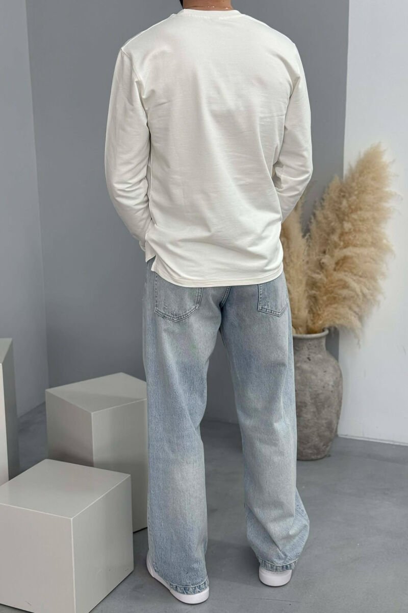 ROUND NECK SIMPLE MEN SWEATSHIRT CREAM/KREM - 3