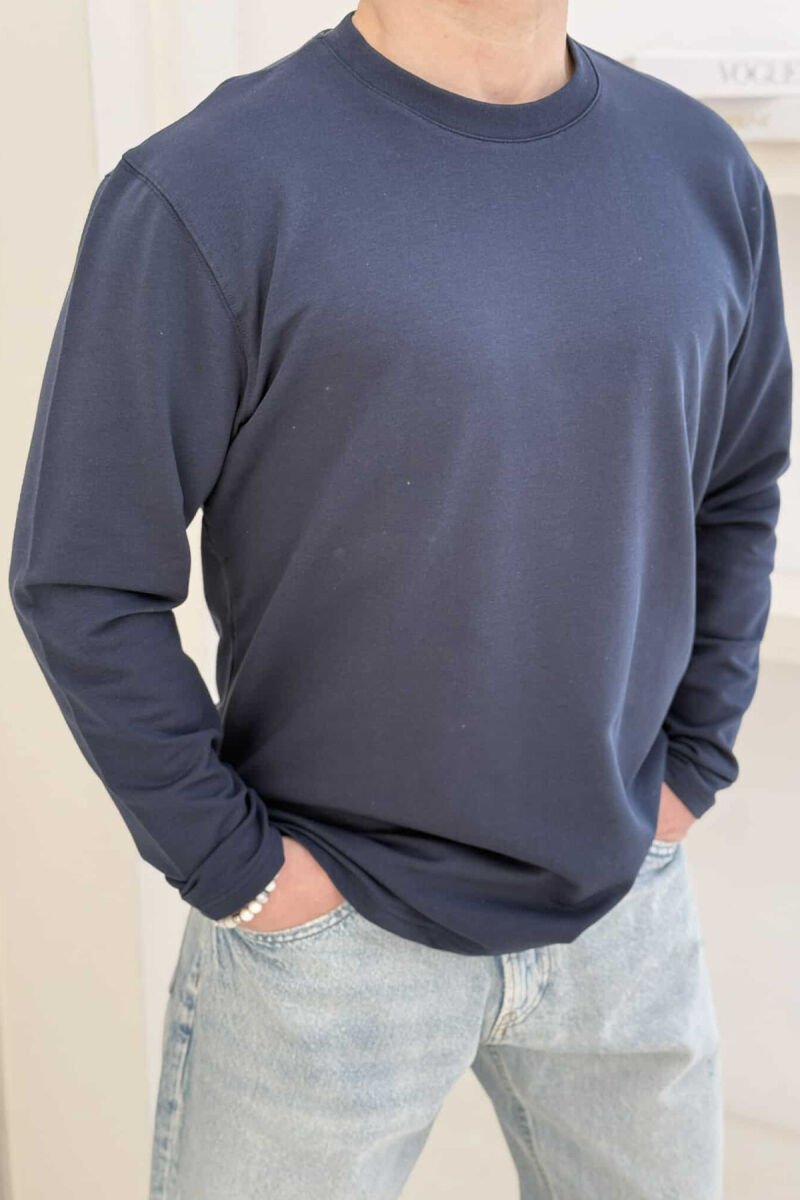 ROUND NECK SIMPLE MEN SWEATSHIRT DARK BLUE/BEE - 2