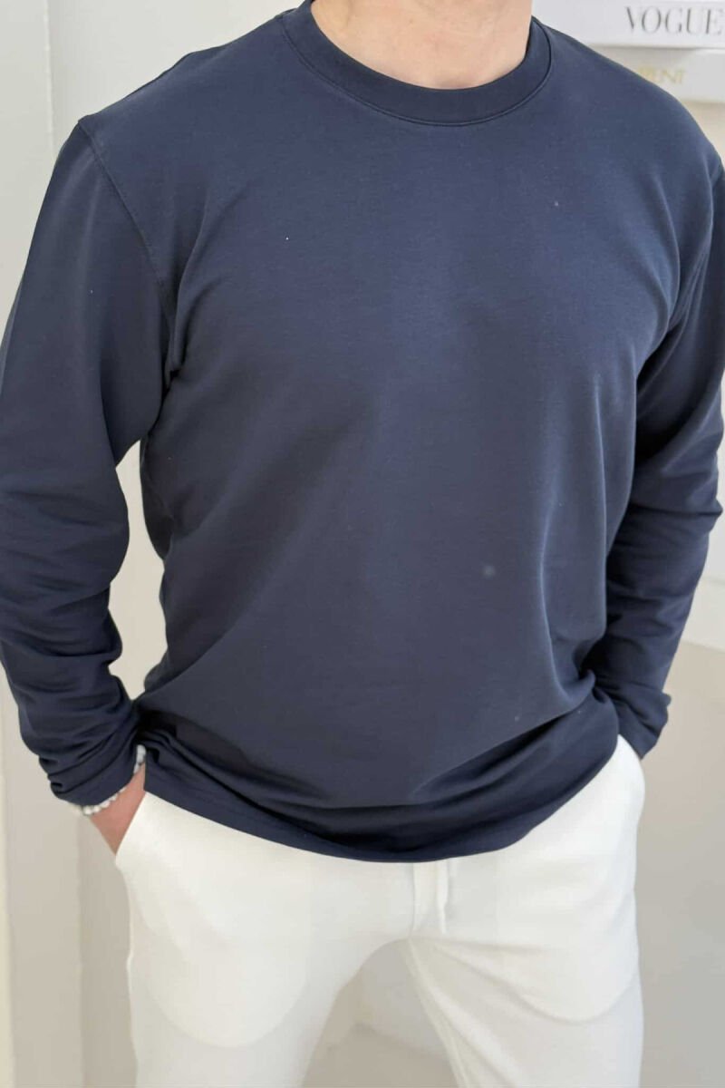 ROUND NECK SIMPLE MEN SWEATSHIRT DARK BLUE/BEE - 5