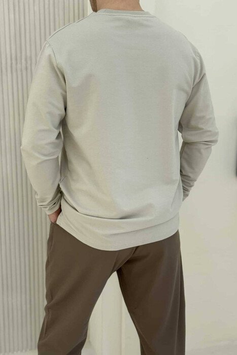 ROUND NECK SIMPLE MEN SWEATSHIRT LIGHT BEIGE/BZHZB - 2