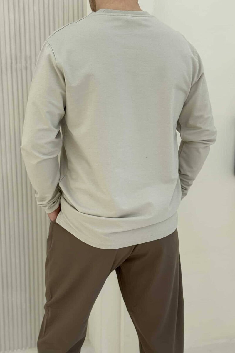 ROUND NECK SIMPLE MEN SWEATSHIRT LIGHT BEIGE/BZHZB - 2