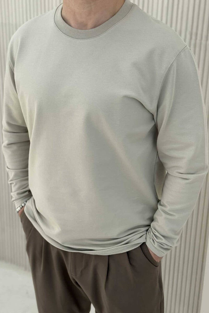 ROUND NECK SIMPLE MEN SWEATSHIRT LIGHT BEIGE/BZHZB - 3