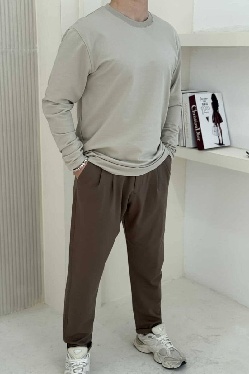 ROUND NECK SIMPLE MEN SWEATSHIRT LIGHT BEIGE/BZHZB - 4