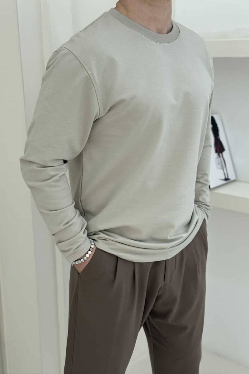 ROUND NECK SIMPLE MEN SWEATSHIRT LIGHT BEIGE/BZHZB - 5