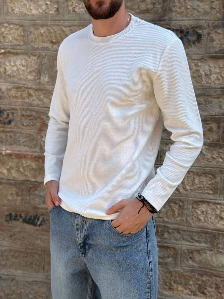 ROUND NECK SIMPLE MEN SWEATSHIRT WHITE-E BARDHE - 2