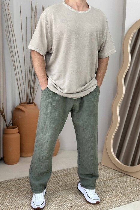 ROUND NECK SIMPLE MEN T-SHIRT BEIGE/BEZHE - 
