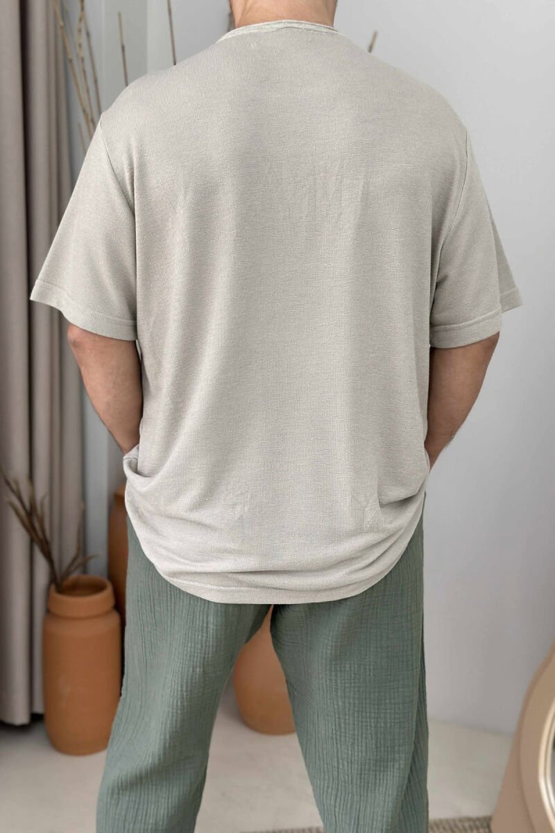 ROUND NECK SIMPLE MEN T-SHIRT BEIGE/BEZHE - 3