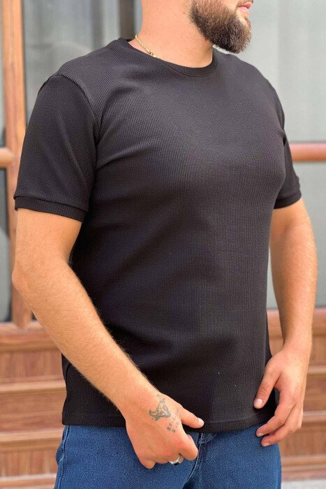 ROUND NECK SIMPLE MEN T-SHIRT BLACK/ E ZEZE - KLAUDIO FASHION