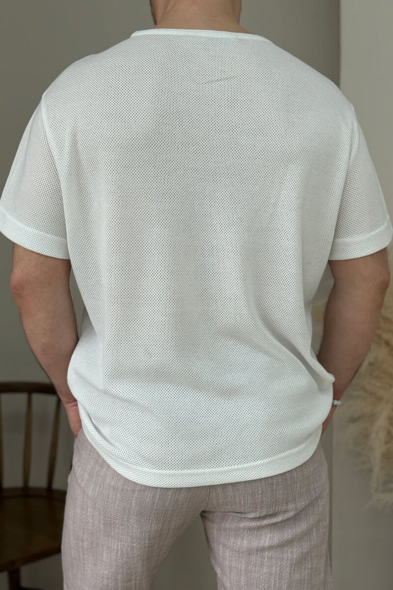 ROUND NECK SIMPLE MEN T-SHIRT WHITE-E BARDHE - 6