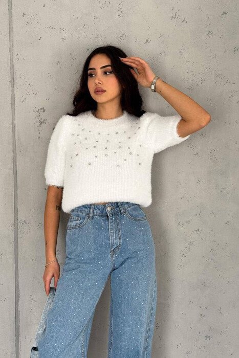 ROUND NECK SIMPLE WOMAN SWEATSHIRT WHITE-E BARDHE - KLAUDIO FASHION
