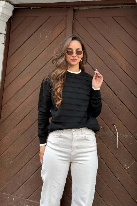 ROUND NECK SIMPLE WOMEN SWEATER BLACK/ E ZEZE - 1