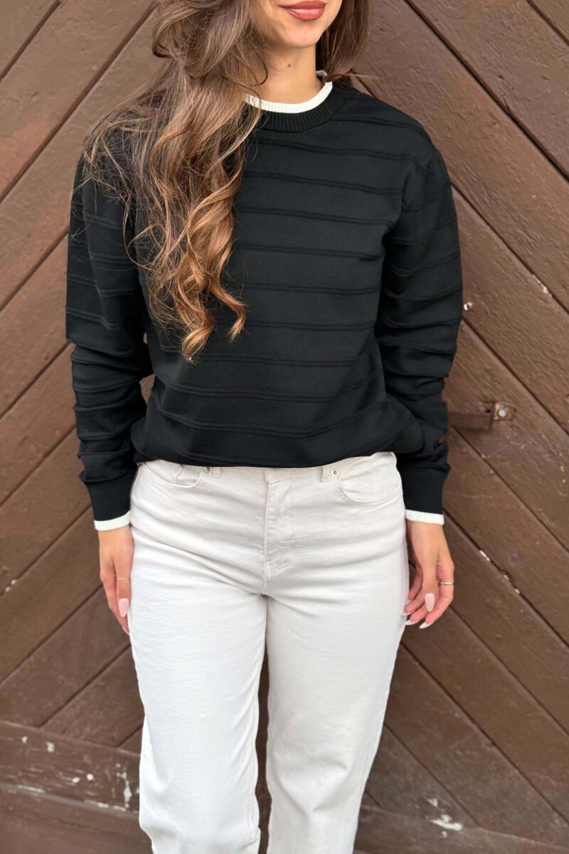 ROUND NECK SIMPLE WOMEN SWEATER BLACK/ E ZEZE - 2