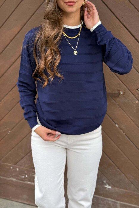 ROUND NECK SIMPLE WOMEN SWEATER BLUE/BLU - 3