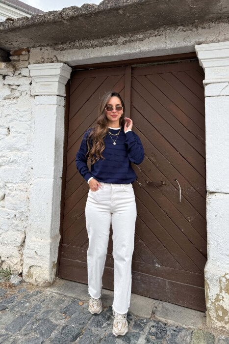 ROUND NECK SIMPLE WOMEN SWEATER BLUE/BLU - 4