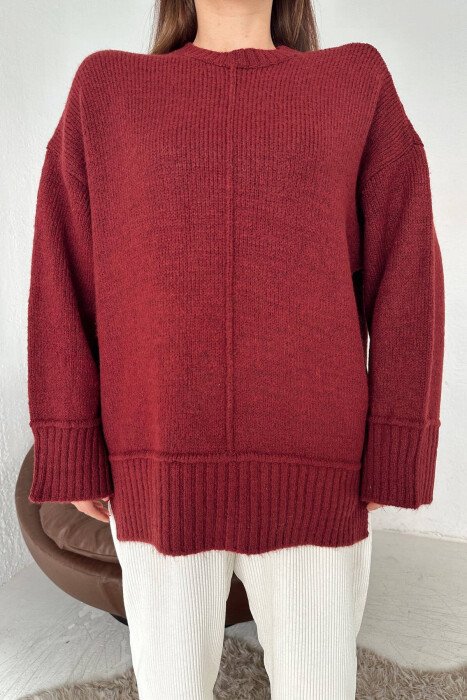 ROUND NECK SIMPLE WOMEN SWEATER BURGUNDY/VISHNJE - 4