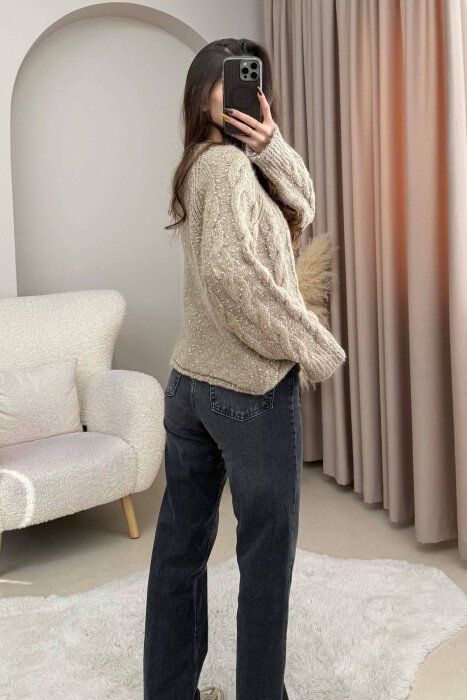 ROUND NECK SIMPLE WOMEN SWEATER DARK BEIGE/BEZHE ERRET - 3