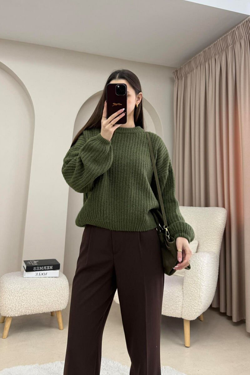 ROUND NECK SIMPLE WOMEN SWEATER GREEN/JESHILE - 1